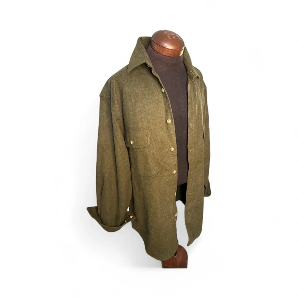 Heavy Chamois Flannel Shirt Olive Green Button Pocket NWOT Mens Size Large